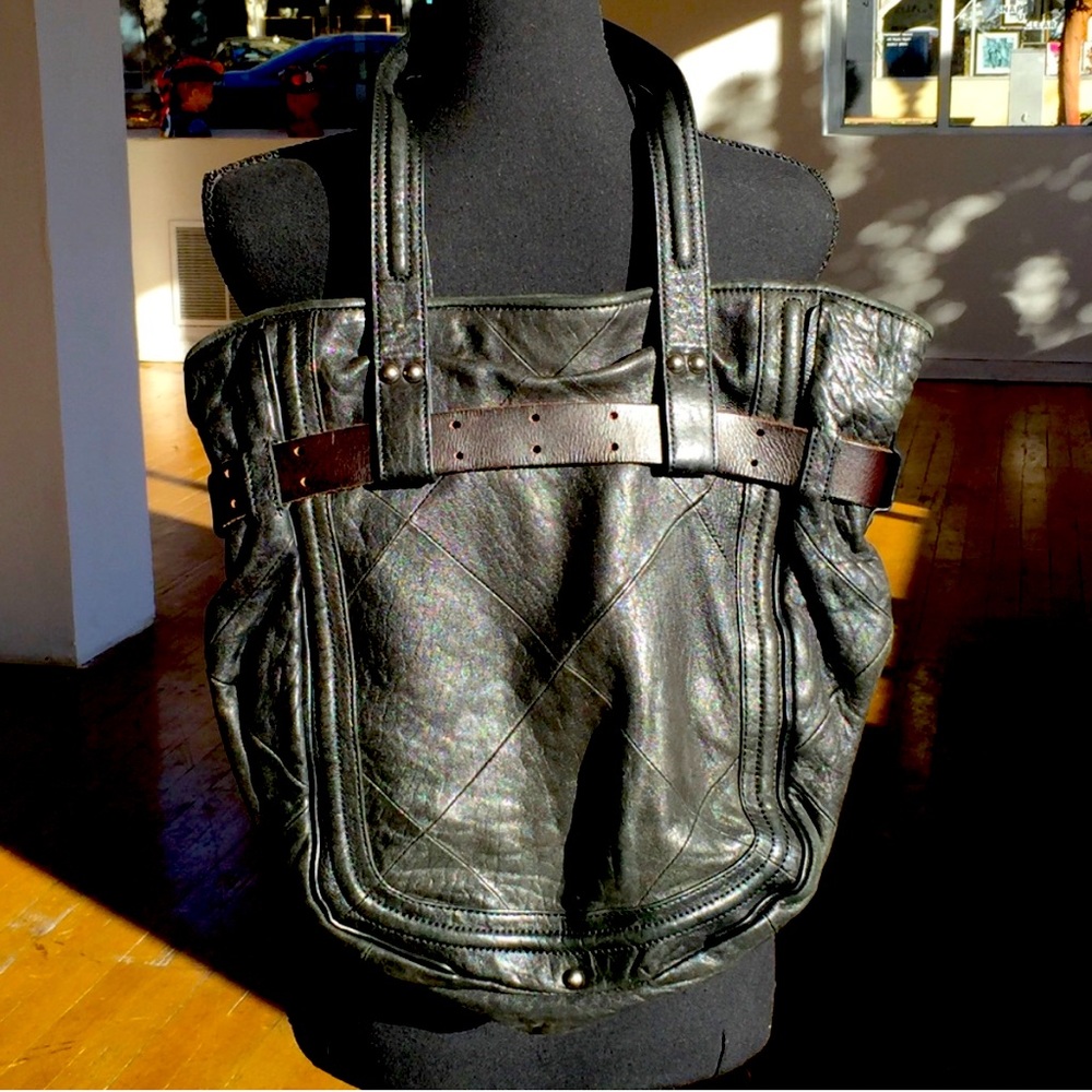 REVEL NEW YORK Large Black leather patchwork and belt purse. - Picture 2 of 3